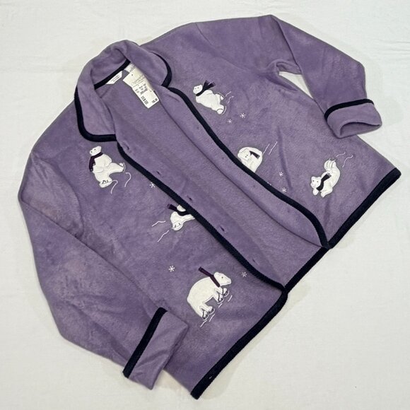 Christopher & Banks Purple Polar Bear Embroidered Button Up L Fleece Jacket NWT - Picture 6 of 11